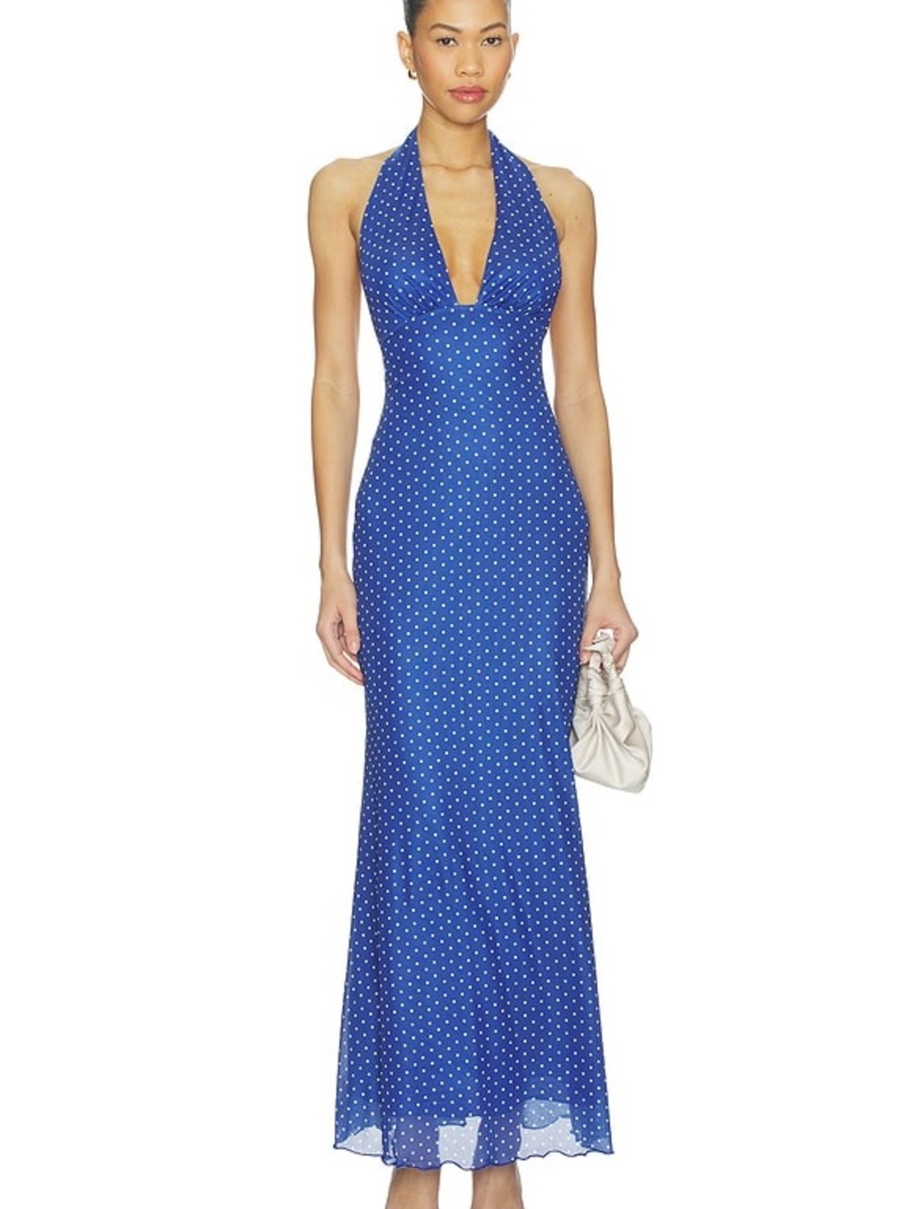 More to Come Blue Polka Dot Halter Maxi Dress - Women's